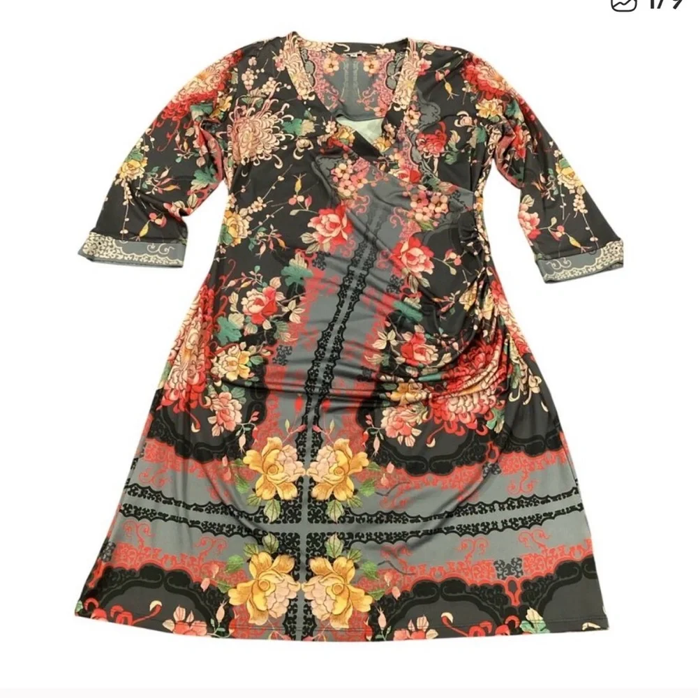 Johnny Was Floral faux Wrap Midi Dress - Picture 2 of 10